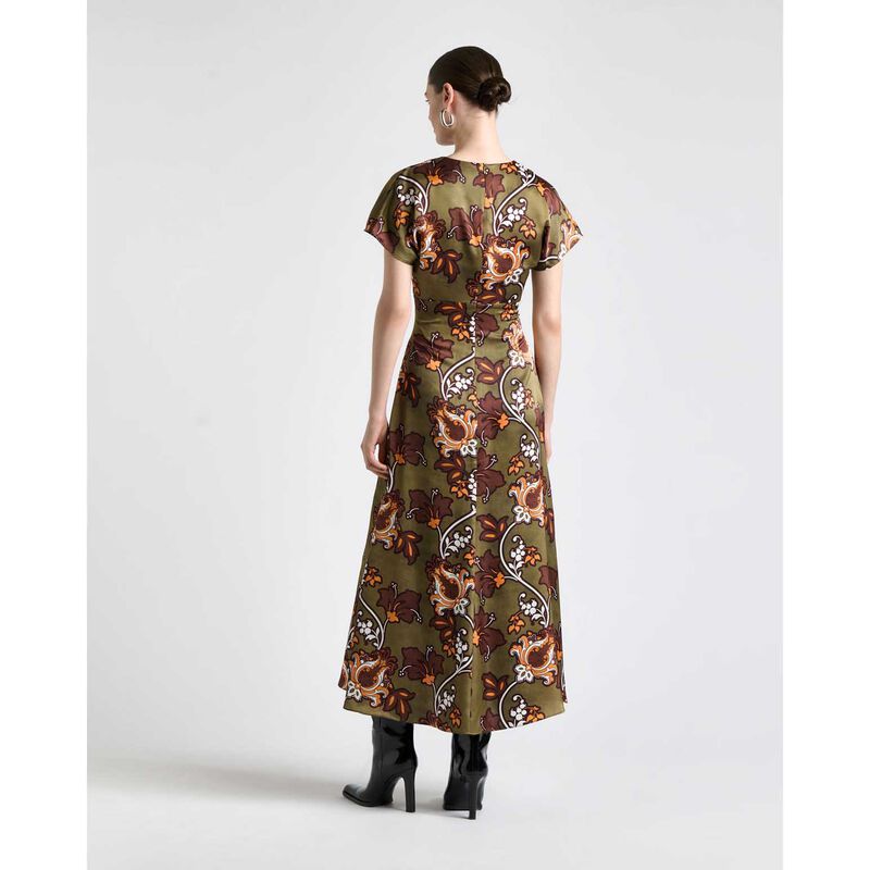Cue Reverie Satin Gathered Midi Dress image number 1